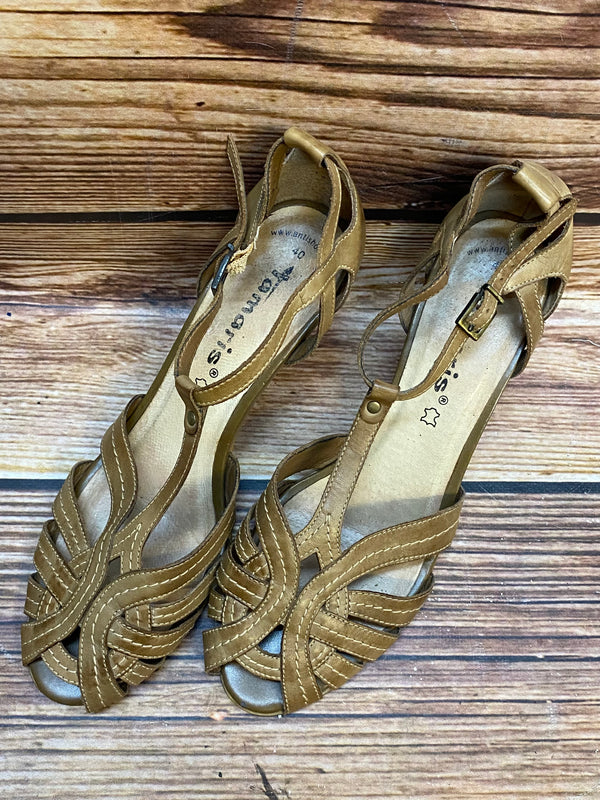 „Vintage braune Riemchensandalen Damen Leder Größe 40 mit Absatz“