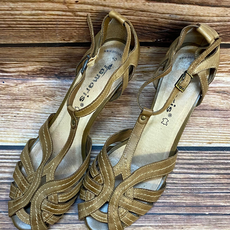 „Vintage braune Riemchensandalen Damen Leder Größe 40 mit Absatz“