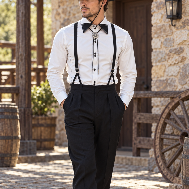 Vintage Rockabilly Western Outfit Herren Gr. 48 mit Cowboyhut und Bolo Tie