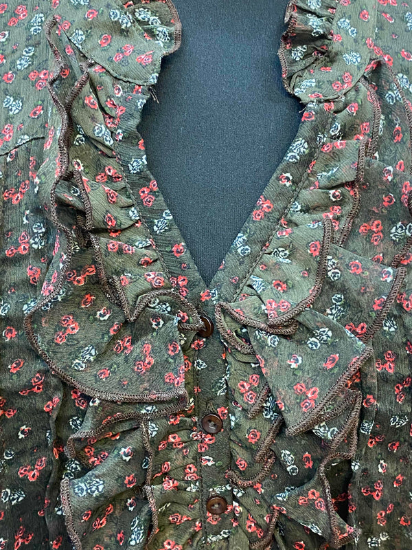 „Detail Rüschenkragen Vintage Bluse florales Muster“