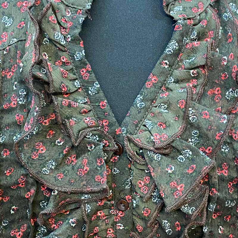 „Detail Rüschenkragen Vintage Bluse florales Muster“