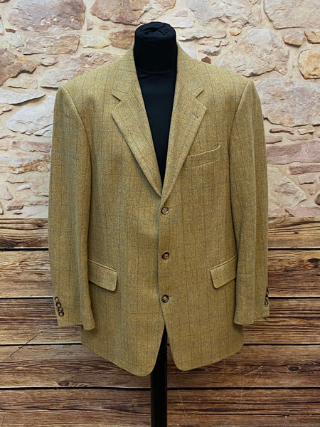 Vorderansicht Vintage Sakko Herren Gr. 56, beige-gelb kariert.