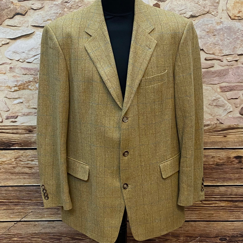 Vorderansicht Vintage Sakko Herren Gr. 56, beige-gelb kariert.