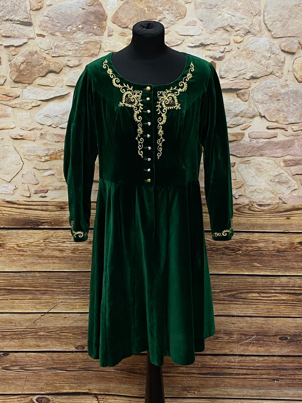 „Grünes Trachtenkleid aus Samt kurz Vintage Damenkleid mit Stickerei“