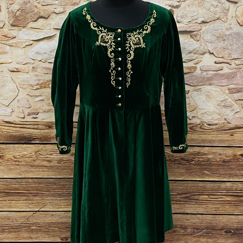 „Grünes Trachtenkleid aus Samt kurz Vintage Damenkleid mit Stickerei“