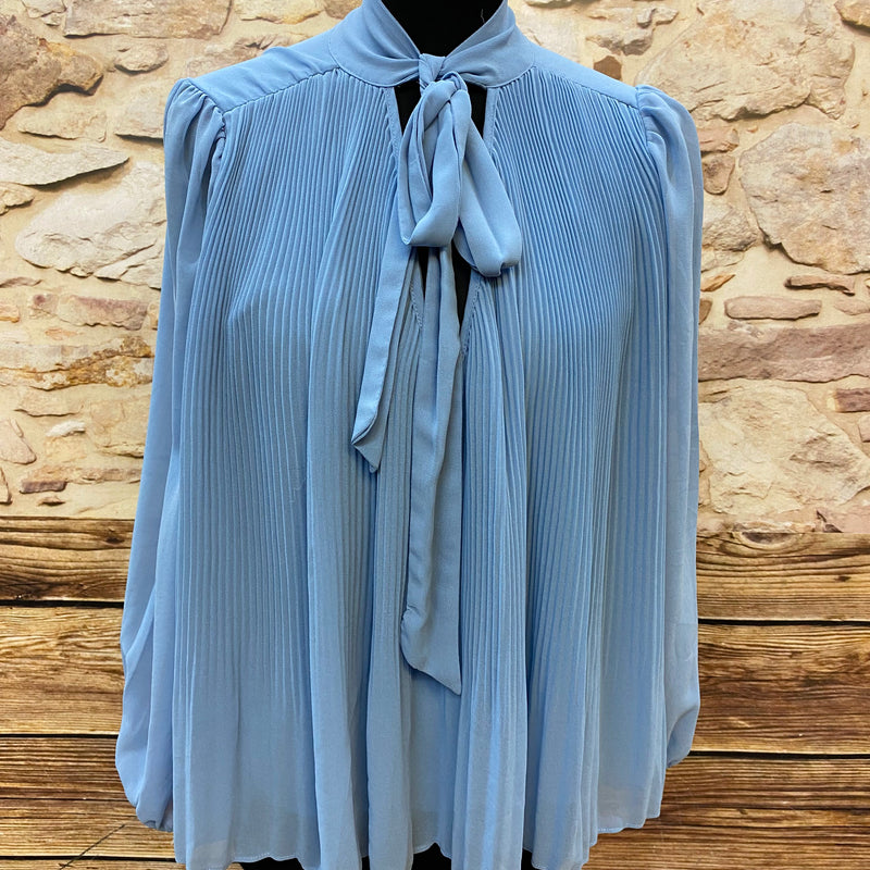 „Vintage Schluppenbluse himmelblau mit Plissee Größe S Damen