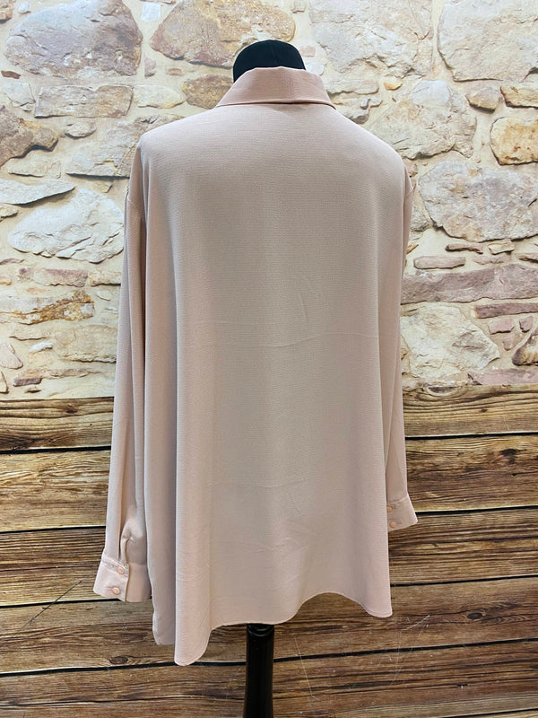 „Vintage Bluse Damen nude langarm Schluppenkragen klassisch elegant“