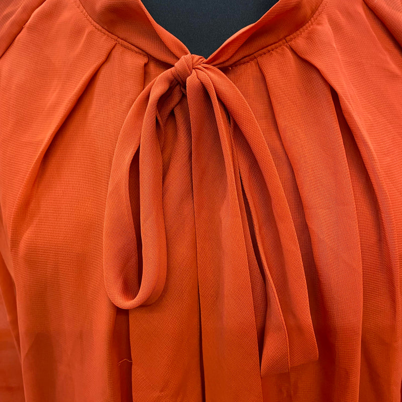 „Vintage Damenbluse orangerot Schluppenkragen leicht transparent elegant“