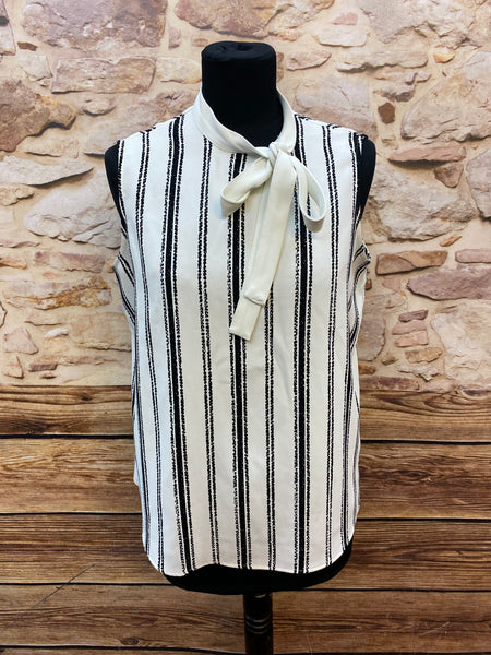 „Elegante Damenbluse gestreift Vintage ärmellos mit Schleife am Kragen“
