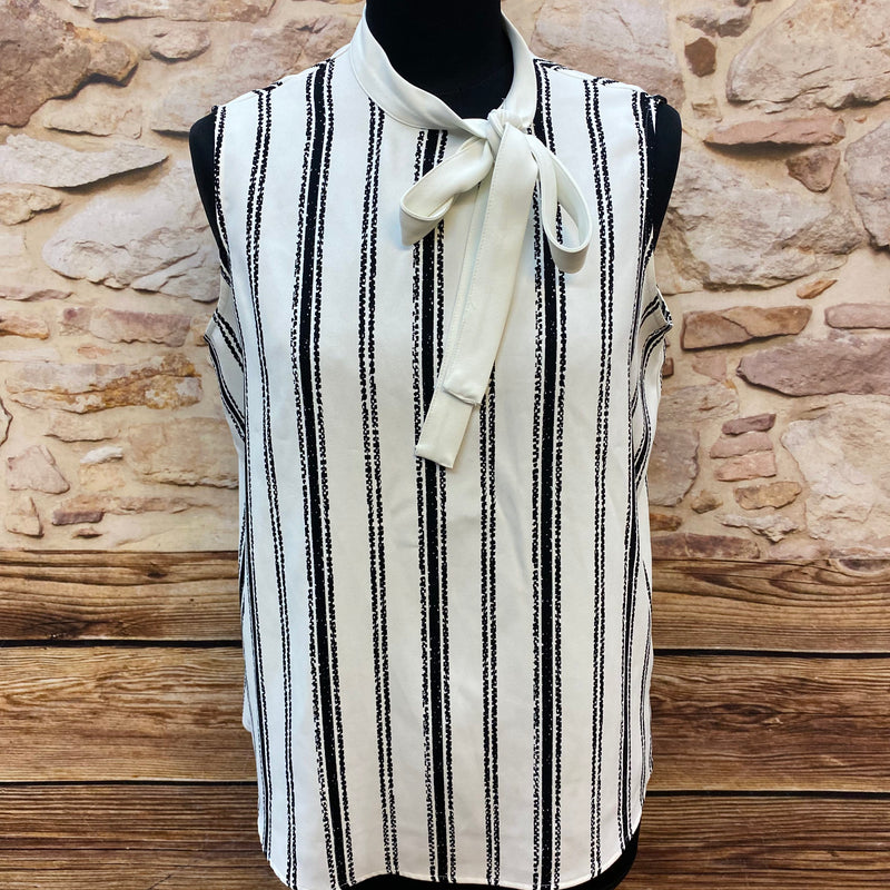 „Elegante Damenbluse gestreift Vintage ärmellos mit Schleife am Kragen“