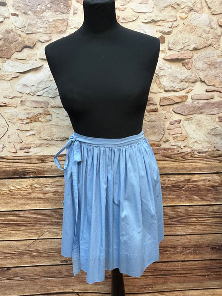 „Vintage Schürze in Hellblau aus Baumwolle, 1970er, mit Bindeband“