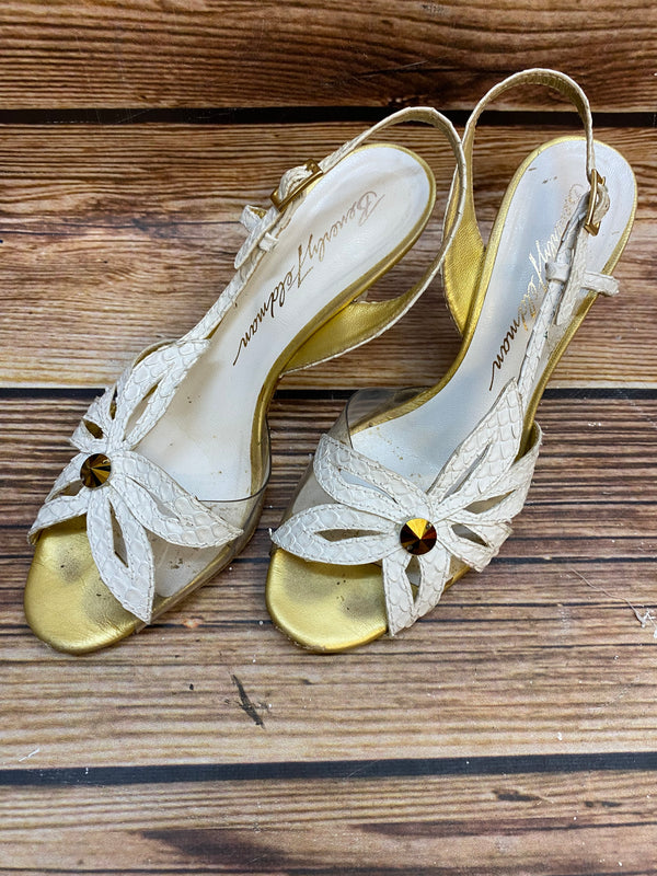 „Vintage Schuhe Damen gold creme Sandaletten Beverly Feldman Größe 38“