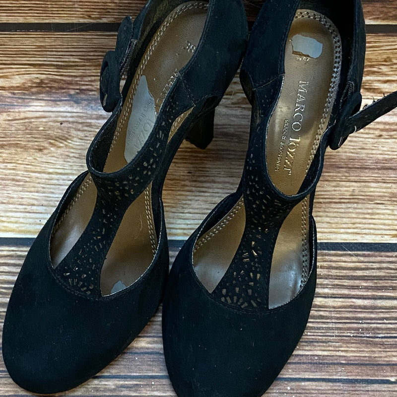 „Elegante schwarze Vintage Pumps Damen mit Absatz und Riemen“