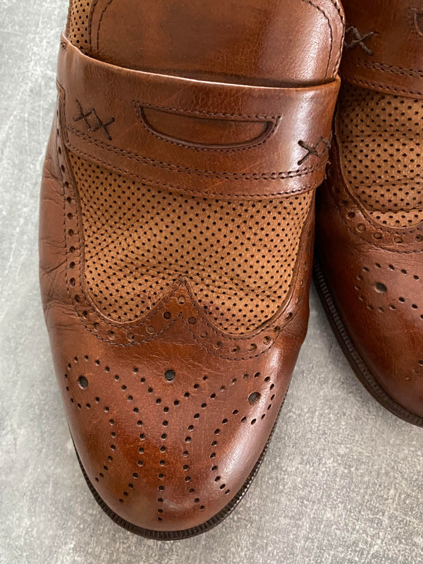 Vintage Loafer Leder Braun Gr. 44 – Ledersohle & perforiert, Ansicht 5