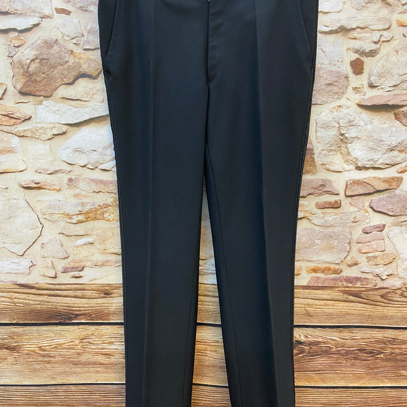 „Vintage Smokinghose Vorderansicht schwarz mit verstellbarem Bund elegante Herrenhose“