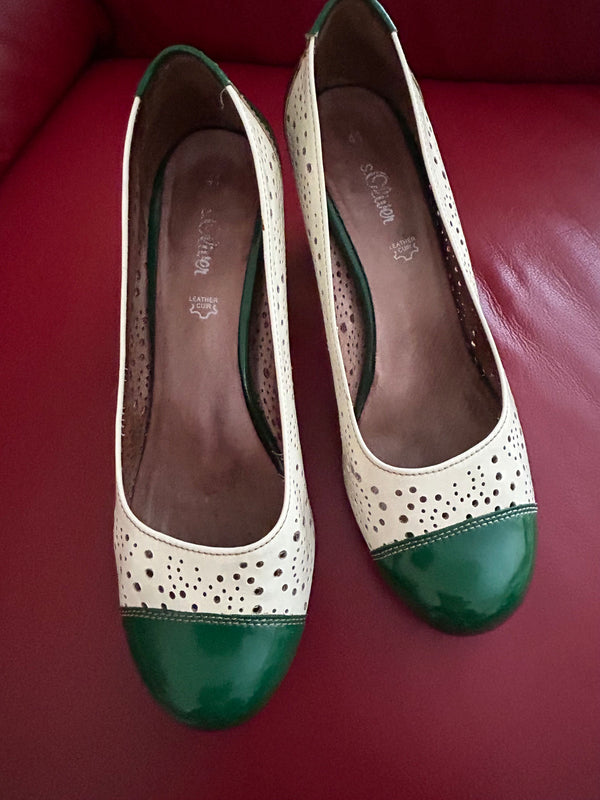 s.Oliver Retro-Pumps in Creme und Grün, Größe 41