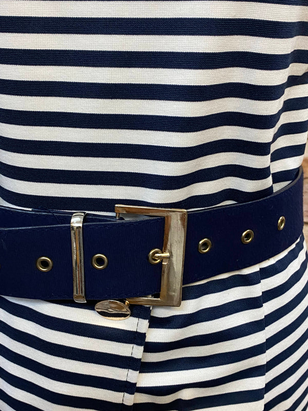 „Detail Streifenmuster Kleid dunkelblau weiß mit Gürtel Vintage“