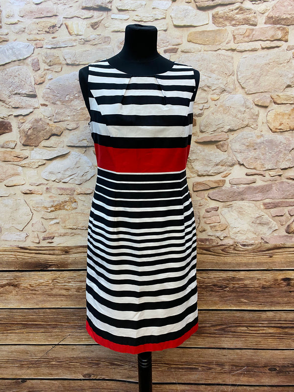 „Vintage Kleid schwarz weiß gestreift mit rotem Bund 50er Jahre Stil Damen“