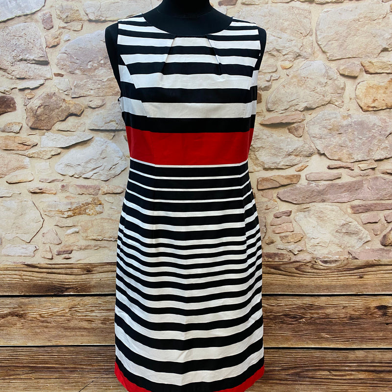 „Vintage Kleid schwarz weiß gestreift mit rotem Bund 50er Jahre Stil Damen“