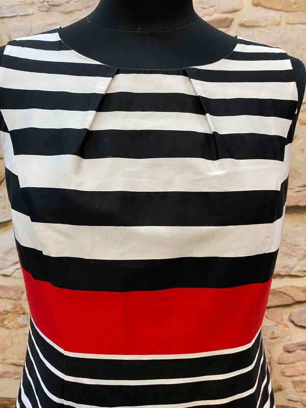 „Retro Streifenkleid Damen schwarz weiß rot tailliert Vintage Kleid“