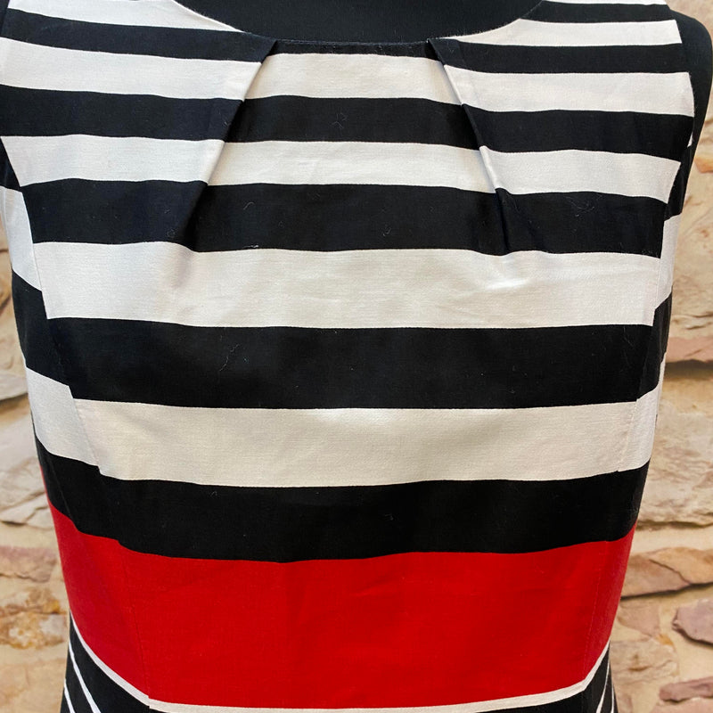 „Retro Streifenkleid Damen schwarz weiß rot tailliert Vintage Kleid“