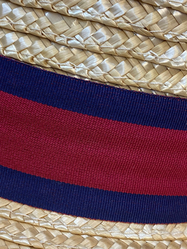 Vintage Strohhut Herren Beige mit Rot Blau Band Sommerhut, Ansicht 3