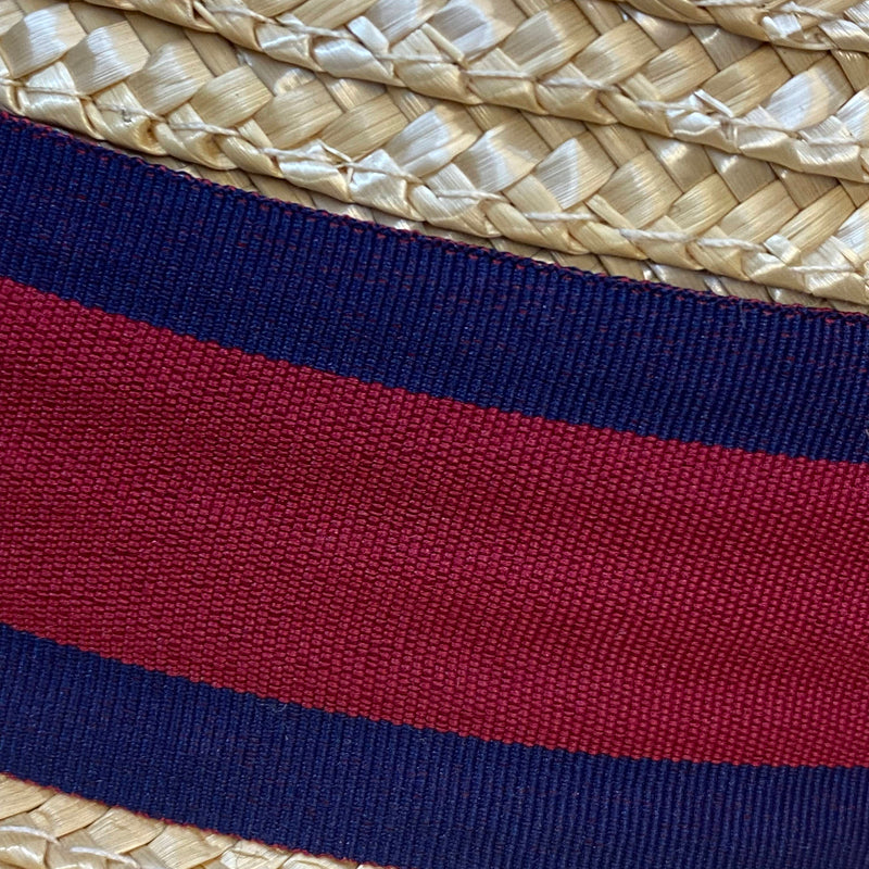 Vintage Strohhut Herren Beige mit Rot Blau Band Sommerhut, Ansicht 3
