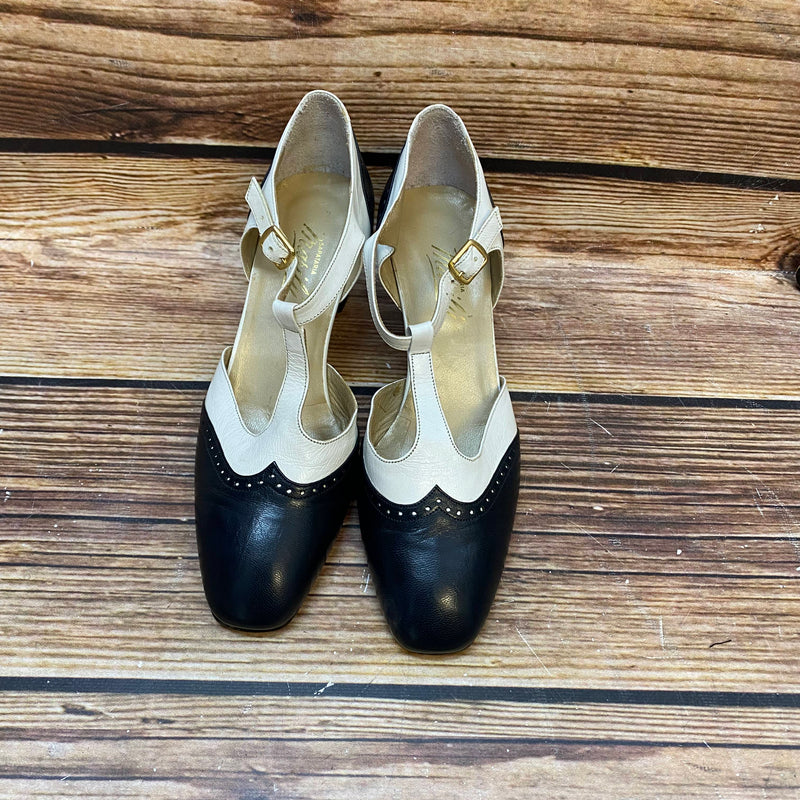 Vintage T-Strap Spectator Pumps 37,5 – Zweifarbig Dunkelblau/Creme