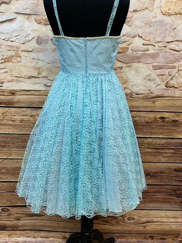 „Vintage Tellerkleid hellblau 50er Spitze Gr 34 Rückansicht