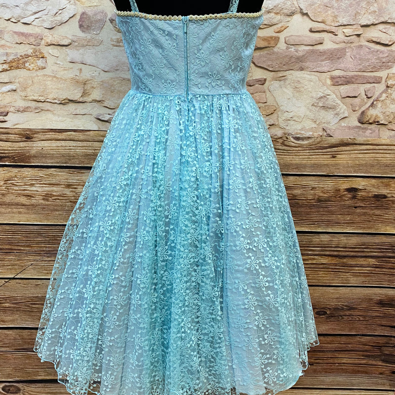 „Vintage Tellerkleid hellblau 50er Spitze Gr 34 Rückansicht
