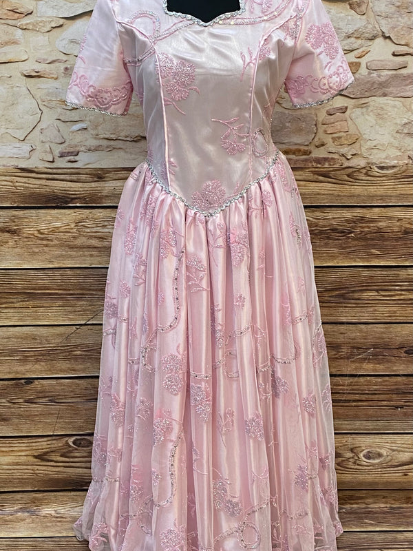„Vintage Theater Ballkleid rosa mit Glitzerstickerei Operettenkostüm Gr 38 lang“