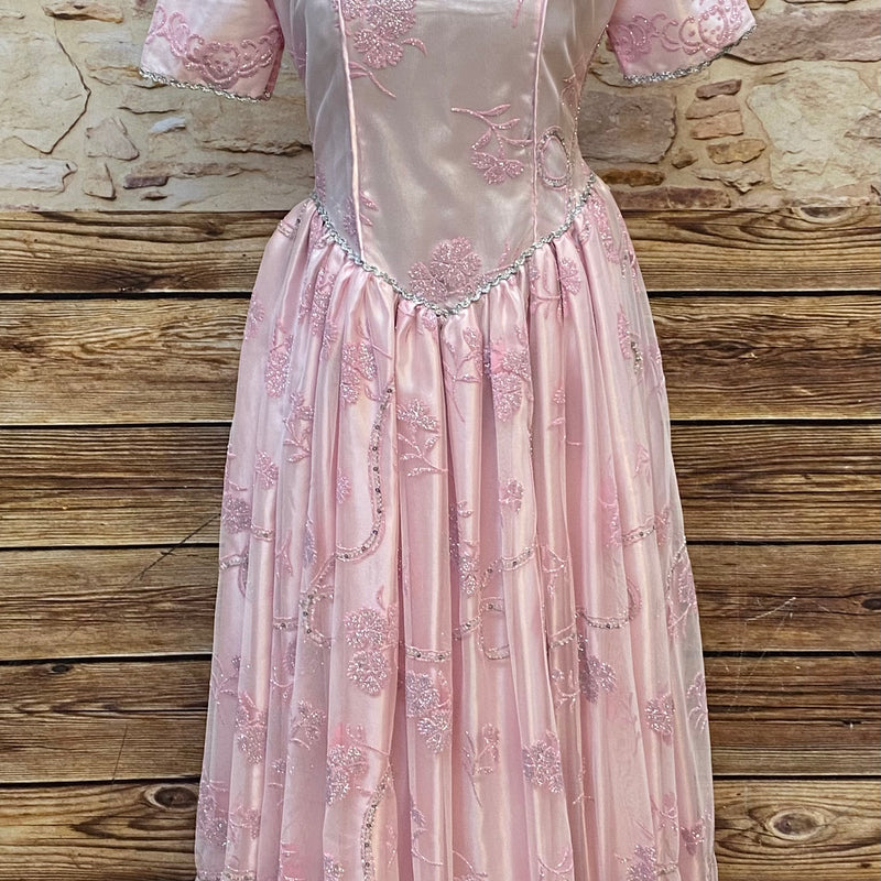 „Vintage Theater Ballkleid rosa mit Glitzerstickerei Operettenkostüm Gr 38 lang“