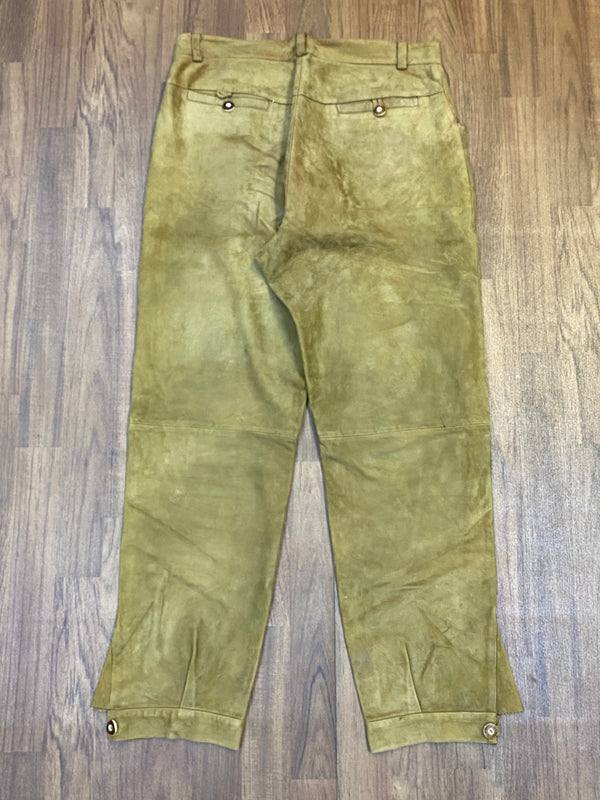 „Vintage Lederhose Herren lang Rückseite Echtleder Trachtenhose“