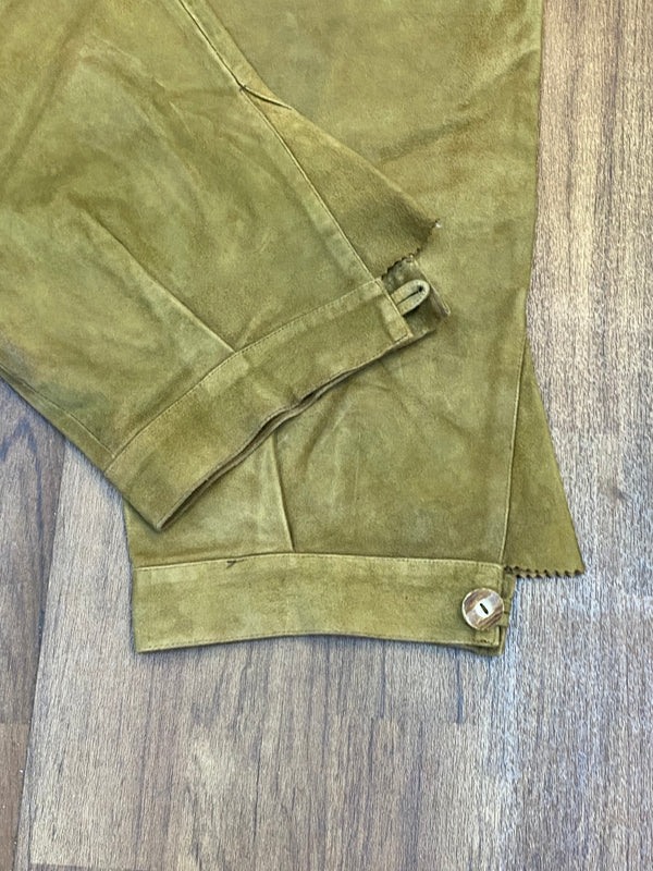 „Detail lange Lederhose Herren Knopf Beinabschluss Echtleder Vintage“