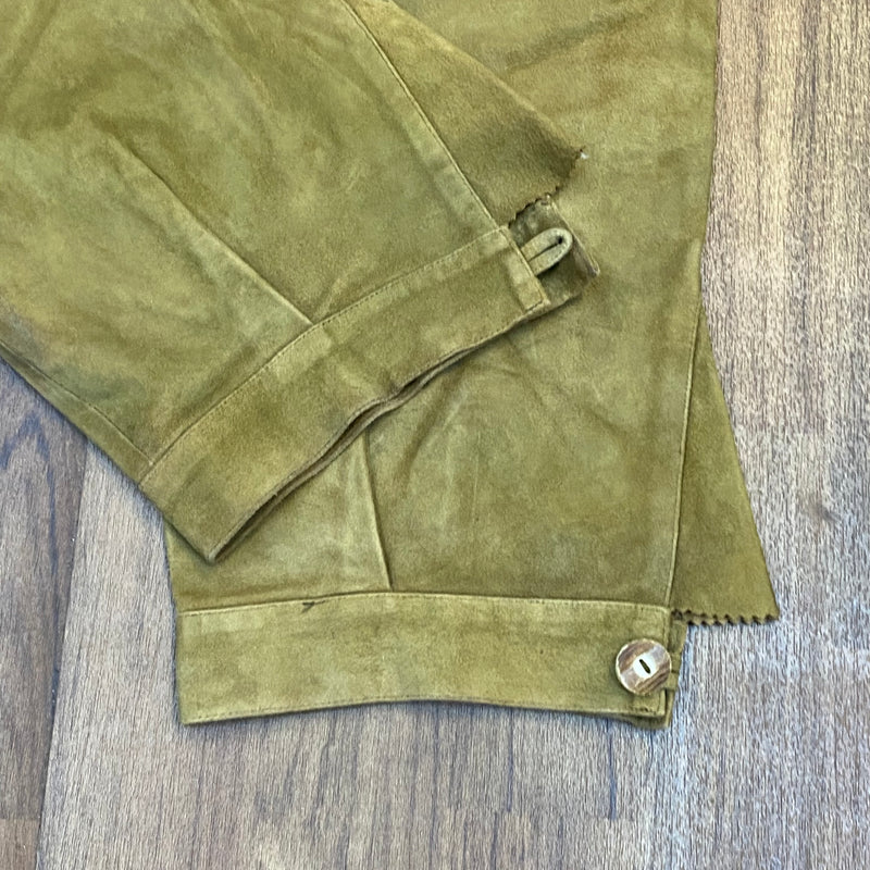 „Detail lange Lederhose Herren Knopf Beinabschluss Echtleder Vintage“