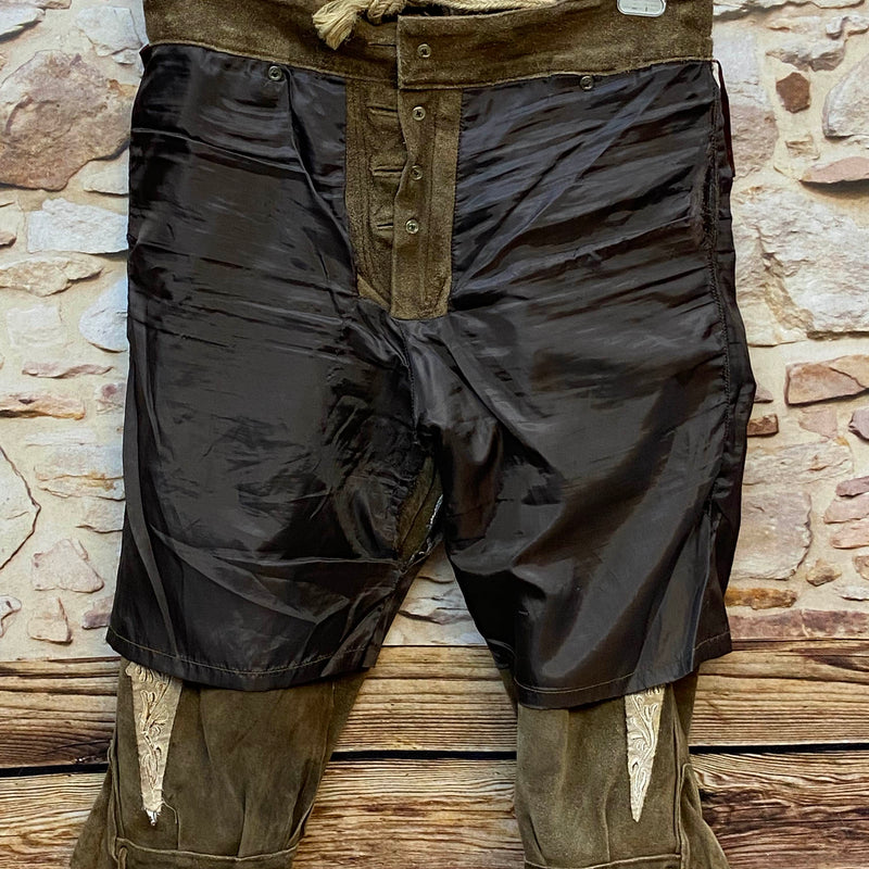 „Innenseite einer 1886 Alphorn Trachten Lederhose mit Futter und Markenetikett“