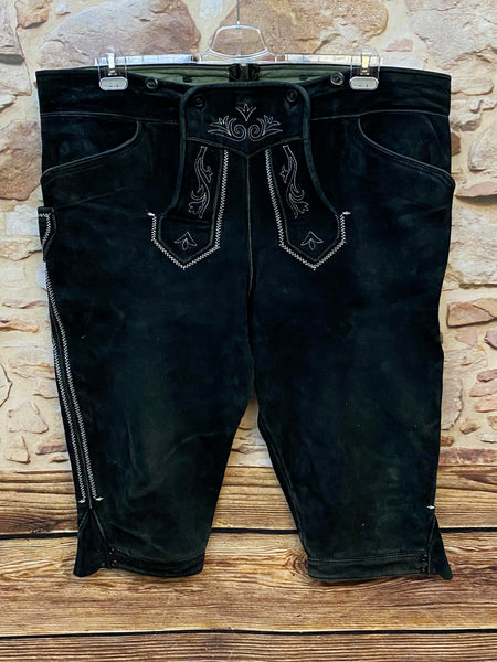 „Hochwertige Vintage Trachten Lederhose Herren schwarz Größe 58 von Beckert Modell mit heller Stickerei“
