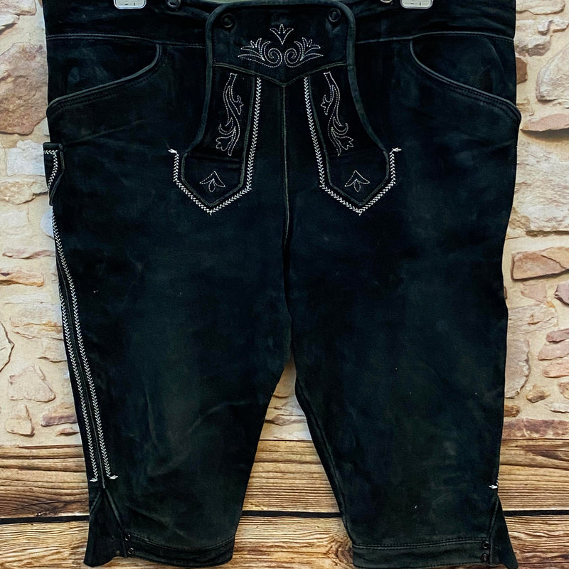 „Hochwertige Vintage Trachten Lederhose Herren schwarz Größe 58 von Beckert Modell mit heller Stickerei“