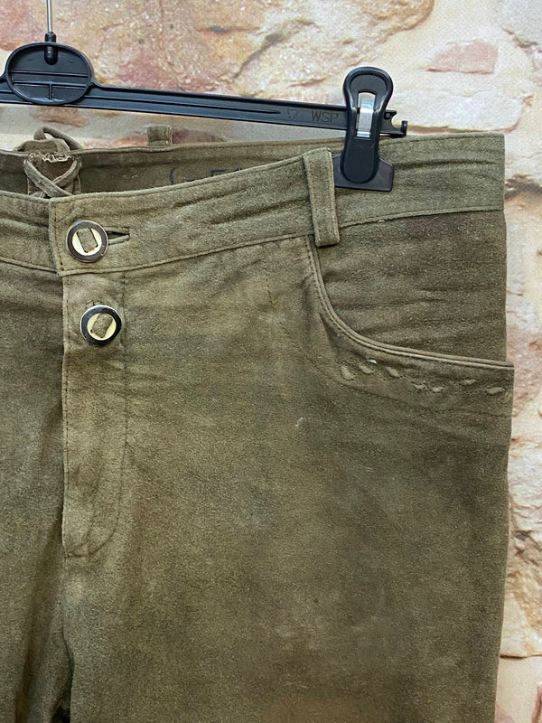 Vintage Trachten Lederhose Herren grün Gr. 56 Echtleder, Ansicht 3