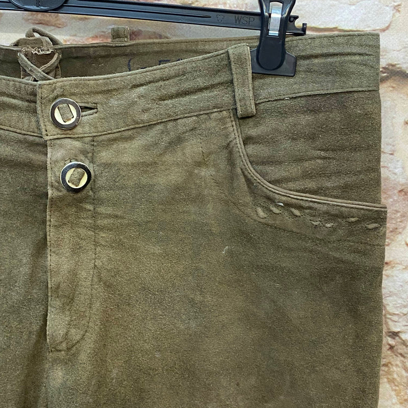 Vintage Trachten Lederhose Herren grün Gr. 56 Echtleder, Ansicht 3