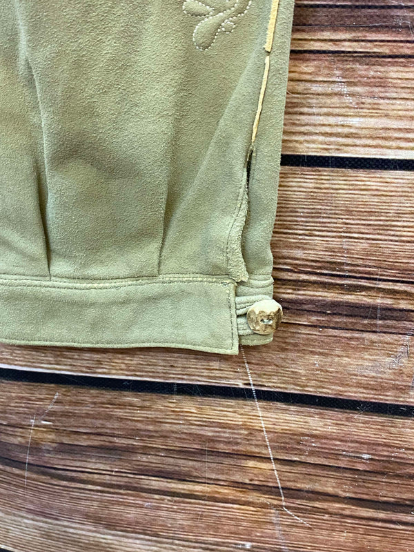 Vintage Trachten Lederhose Herren hellgrün Gr. 102 lange Lederhose Echtleder, Ansicht 4