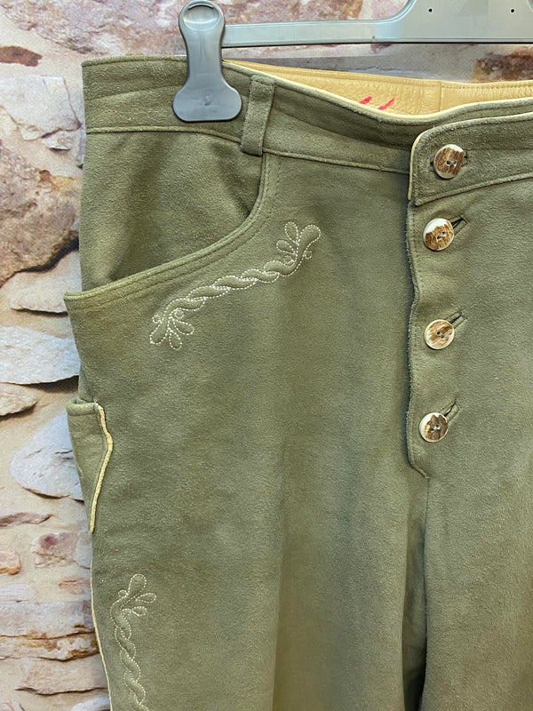 Vintage Trachten Lederhose Herren hellgrün Gr. 102 lange Lederhose Echtleder, Ansicht 3
