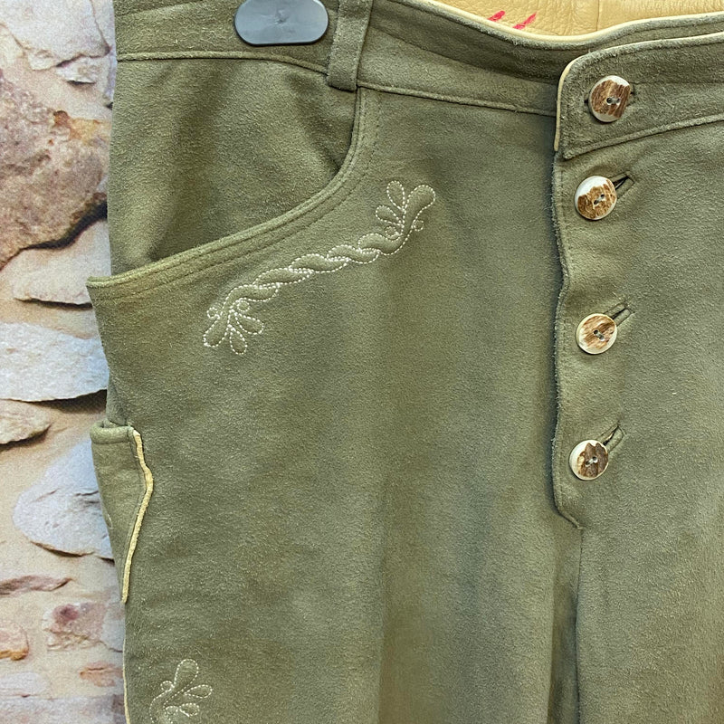 Vintage Trachten Lederhose Herren hellgrün Gr. 102 lange Lederhose Echtleder, Ansicht 3