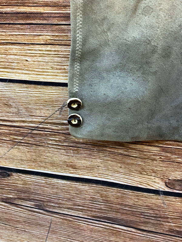 Vintage Trachten Lederhose Herren grau-grün Gr. ca. 54 lange Lederhose Echtleder mit Gürtel, Ansicht 4