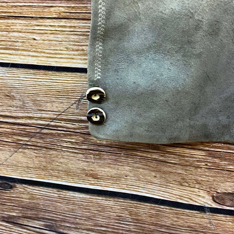 Vintage Trachten Lederhose Herren grau-grün Gr. ca. 54 lange Lederhose Echtleder mit Gürtel, Ansicht 4
