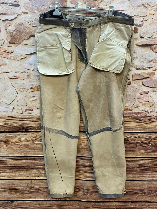Vintage Trachten Lederhose Herren grau-grün Gr. ca. 54 lange Lederhose Echtleder mit Gürtel, Ansicht 5
