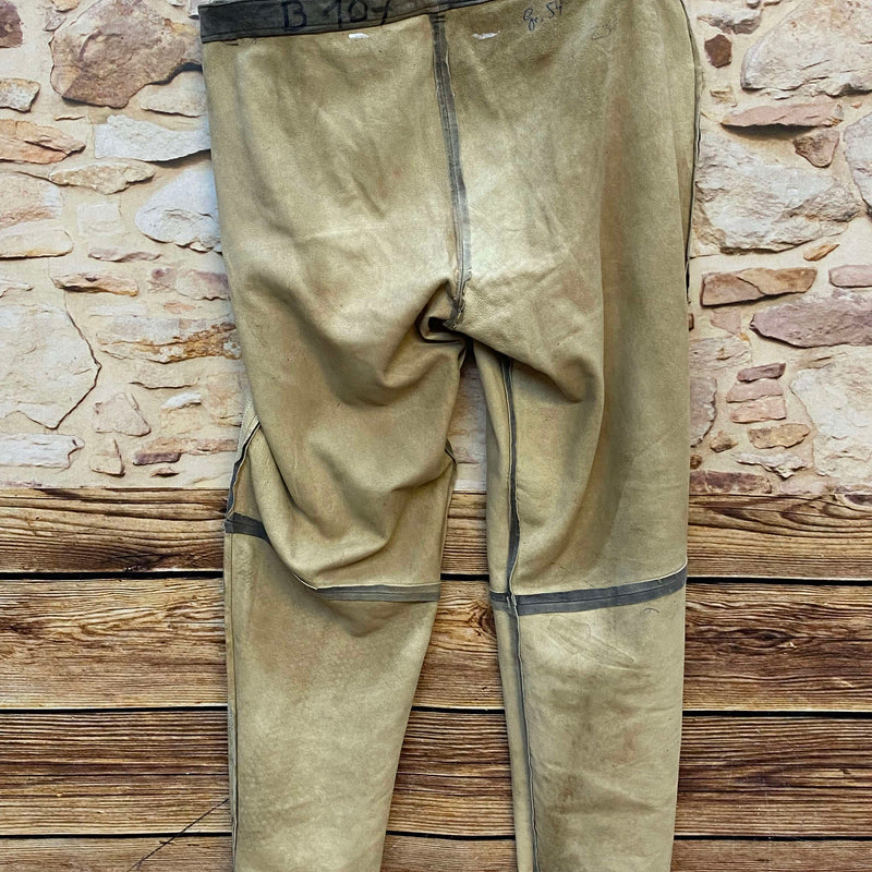 Vintage Trachten Lederhose Herren grau-grün Gr. ca. 54 lange Lederhose Echtleder mit Gürtel, Ansicht 6