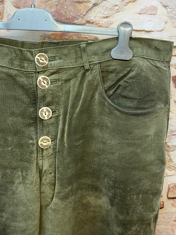 Vintage Trachten Lederhose Herren grün Gr. 58 lange Lederhose Echtleder, Ansicht 3