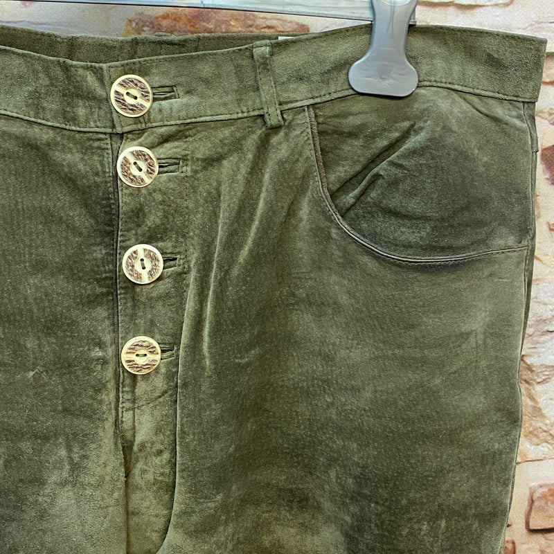 Vintage Trachten Lederhose Herren grün Gr. 58 lange Lederhose Echtleder, Ansicht 3