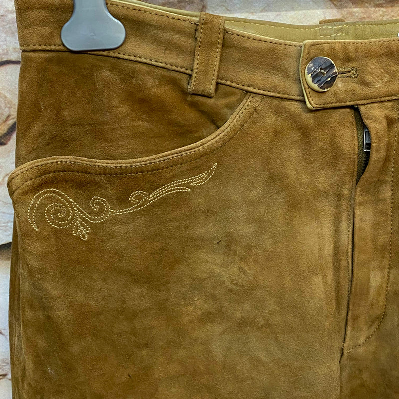 Vintage Trachten Lederhose Herren hellbraun lang Wildbock Echtleder Gr. 50
